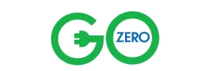 Green letters “GO” with an electric plug in the G, and “ZERO” in blue inside the O, on a white background.