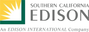 Southern California Edison logo with a yellow sunburst in a green square and company name in gray text.